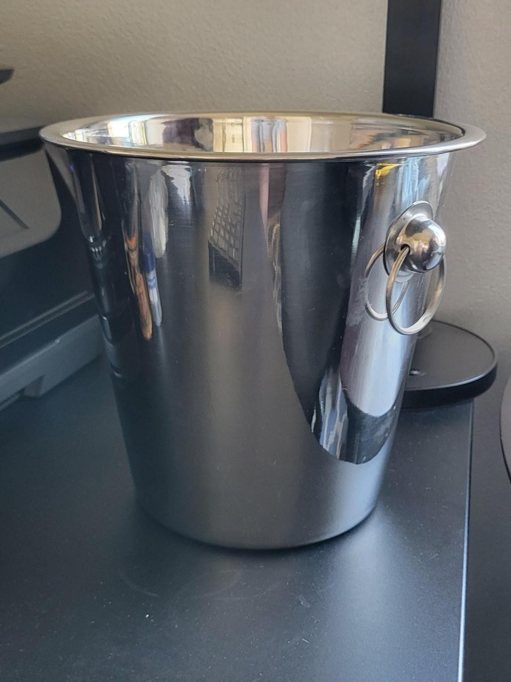 West Elm Polished Stainless Steel Ice Bucket with Ring Handles - Silver